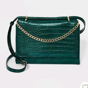 A New Day Alligator Print Top Handle Satchel Handbag Green